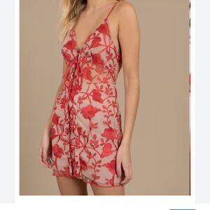 Tobi Red Floral Lace-Up Dress